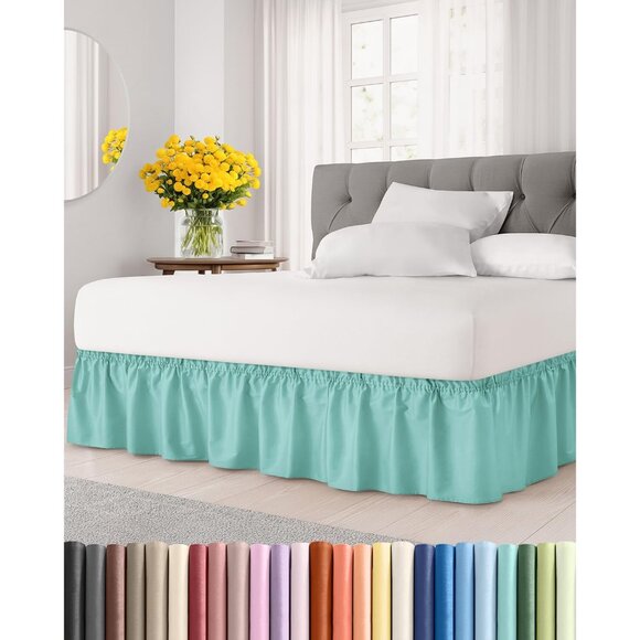 Dresses & Skirts - Wrap Around Dust Ruffle Bed Skirt - Spa Blue - for King Size Beds with 15 Inch D